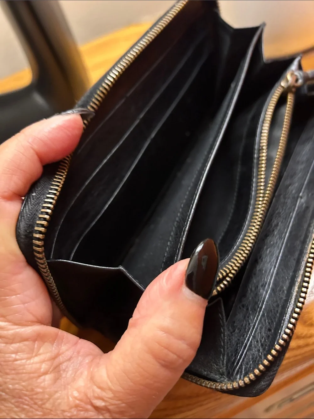 Balenciaga Black Leather Zip-Around Wallet with Gold Hardware